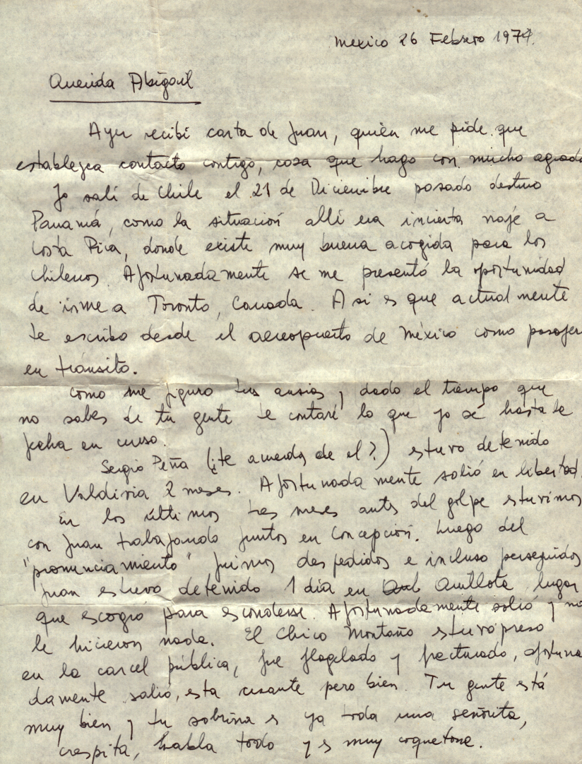 Carta a Abigail Chacón Carta a Abigail Chacón