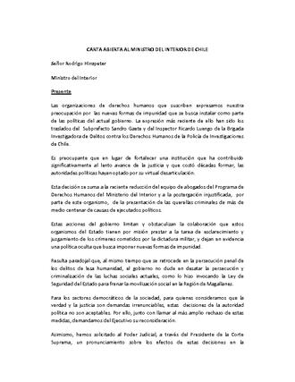 Carta abierta a Rodrigo Hinzpeter Carta abierta a Rodrigo Hinzpeter