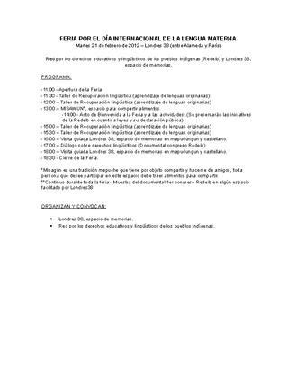 Programación Feria por el Día Internacional de la Lengua Materna Programación Feria por el Día Internacional de la Lengua Materna