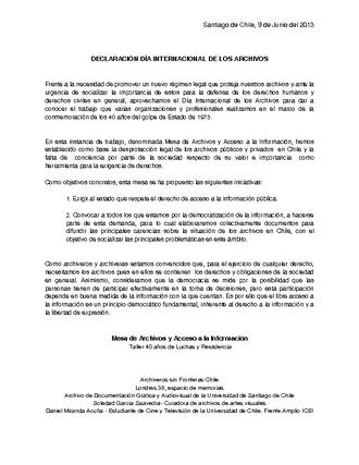 Declaración Día de los Archivos Declaración Día de los Archivos