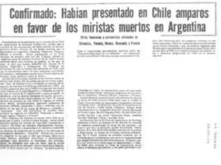 Confirmado: habían presentado en Chile amparos en favor de los miristas muertos en Argentina