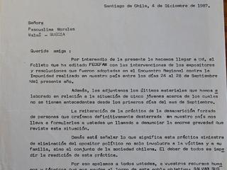 Carta de la Agrupación de Familiares de Detenidos Desaparecidos a Pascualina Morales