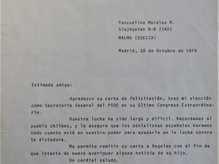 Carta del Partido Obrero Socialista Español a Pascualina Morales