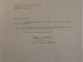 Carta del presidente de España a  Pascualina Morales